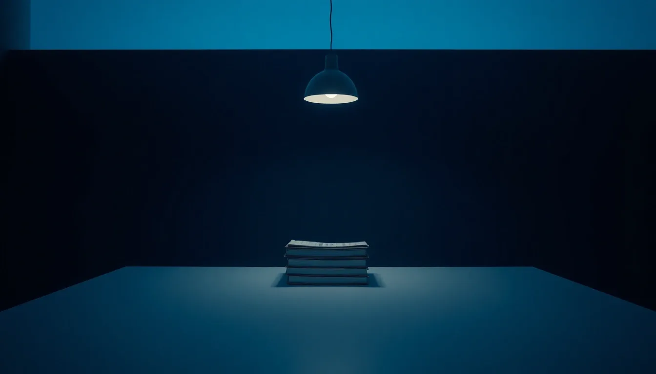 Closed folders stacked on a desk under a single lamp, illustrating accidental American: how it starts