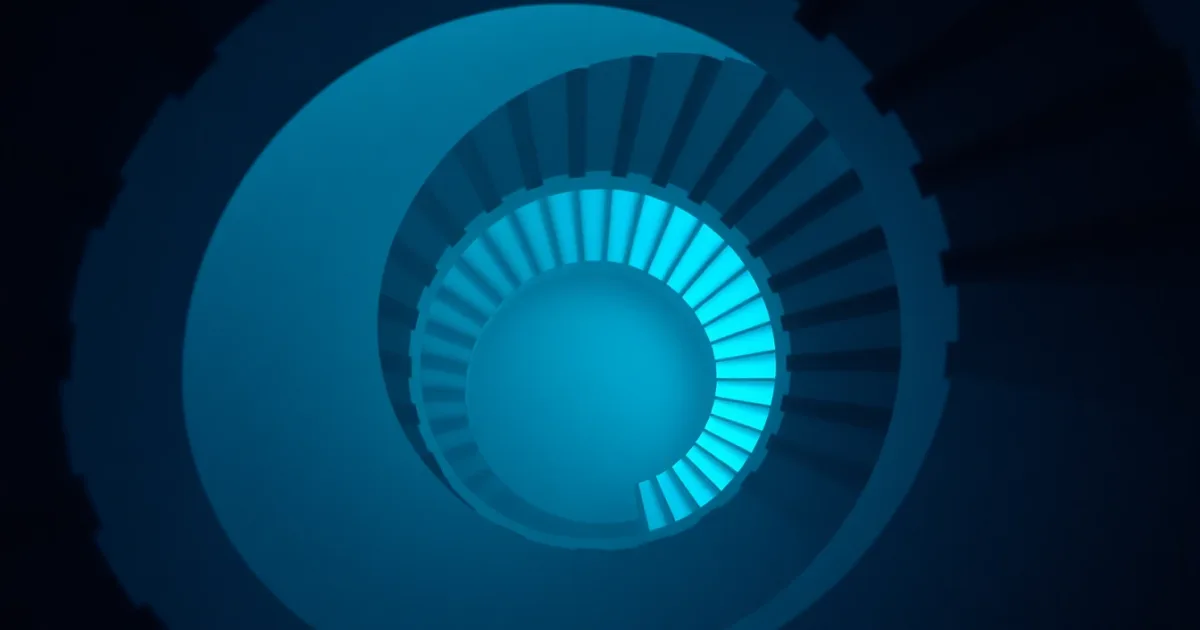 A spiral staircase turning down into shadow, illustrating first time filing from abroad