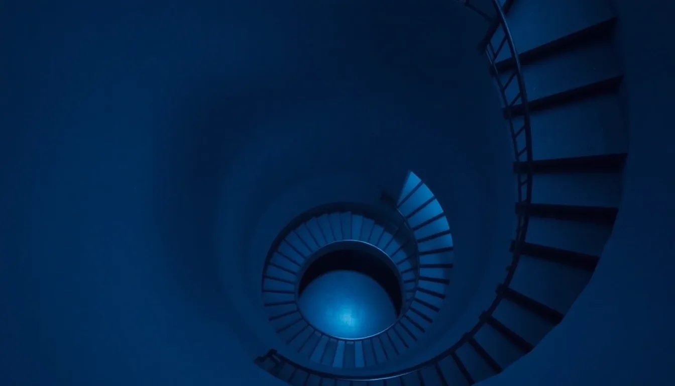 A spiral staircase turning down into shadow, illustrating first time filing from abroad
