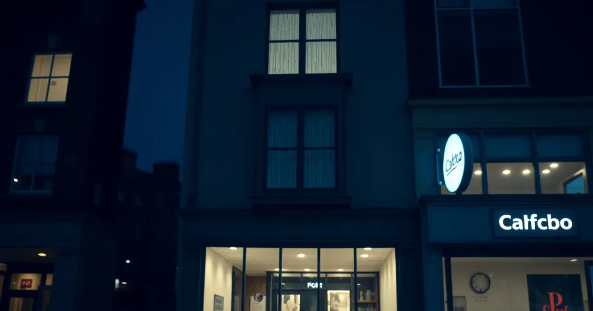 A rain-streaked window above a British high street at night, illustrating IR35 rules for US citizen contractors